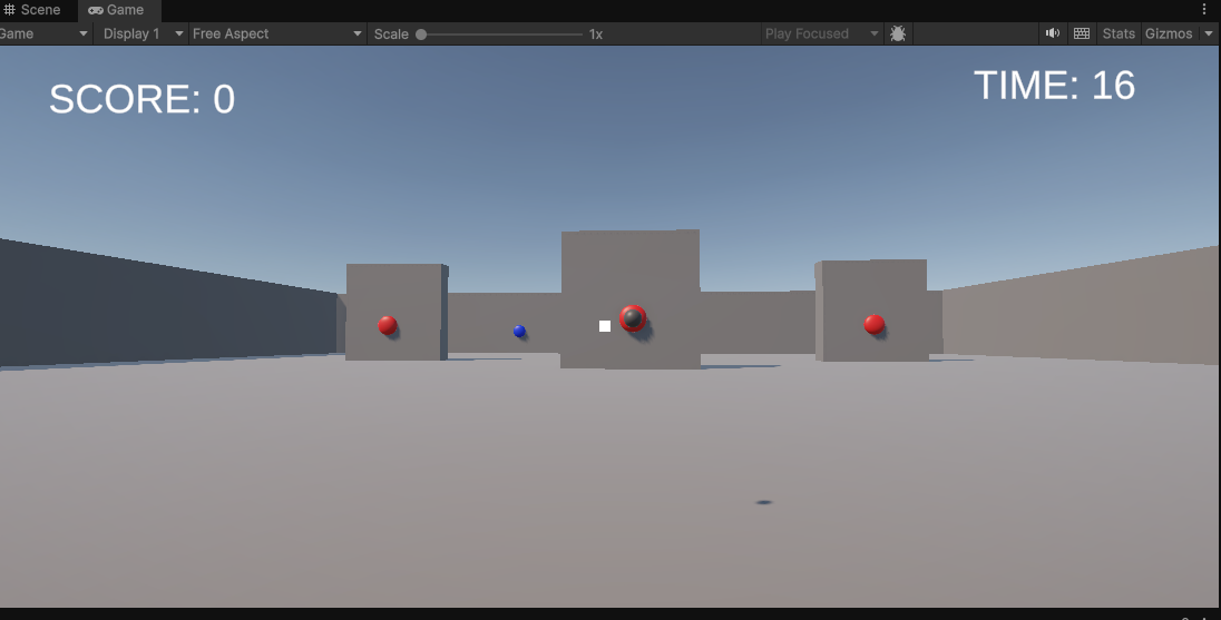 赤い的から敵弾が発射されるUnityの3D的当てゲーム