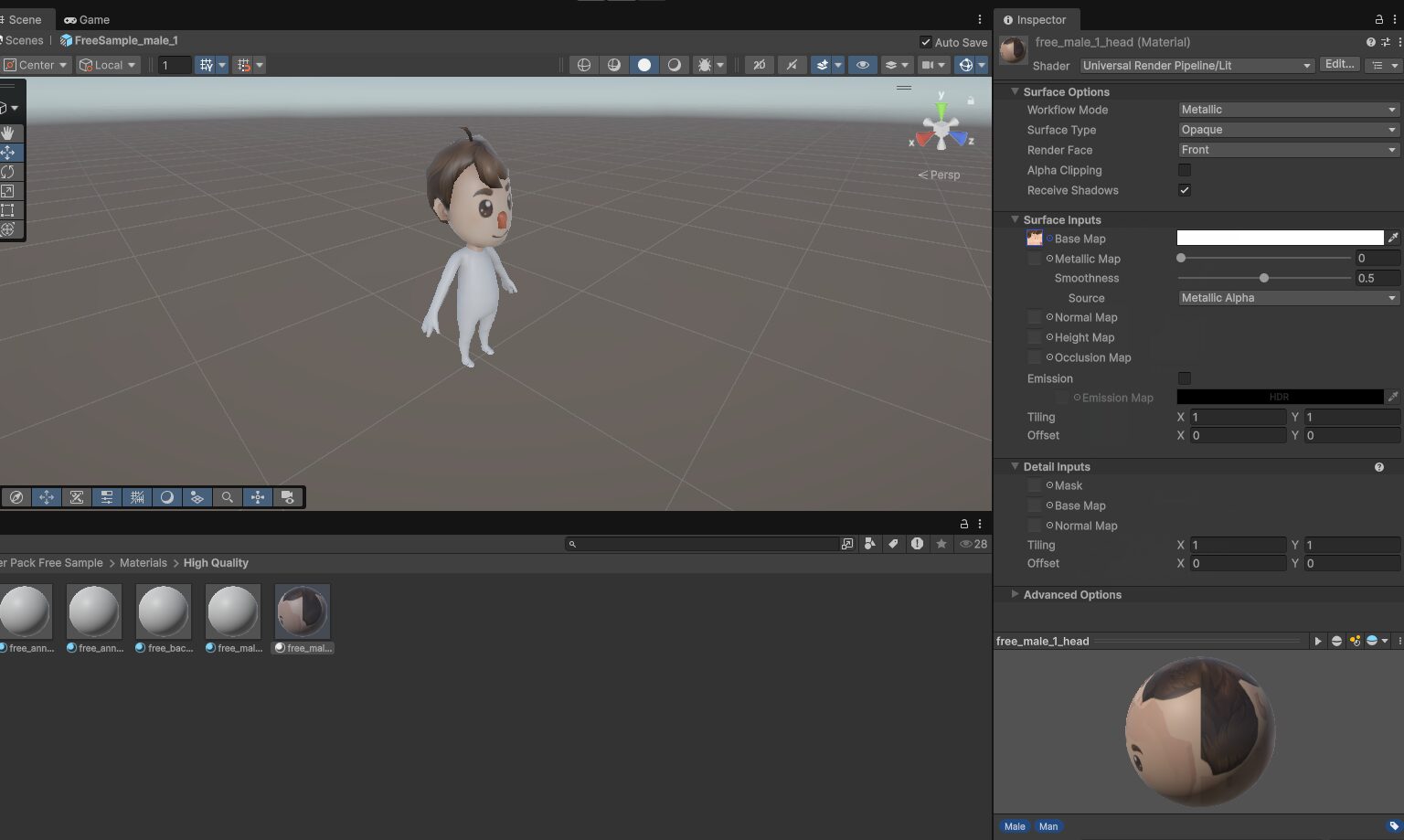 プレイヤーモデルの頭を少し見える位置へ配置したUnityの一人称ゲーム画面